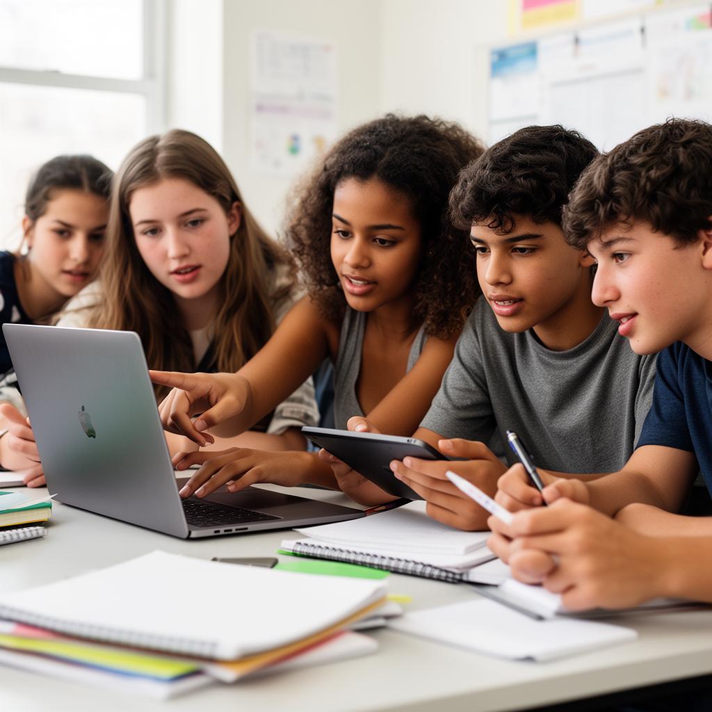 Estudiantes analizando una noticia en una tablet