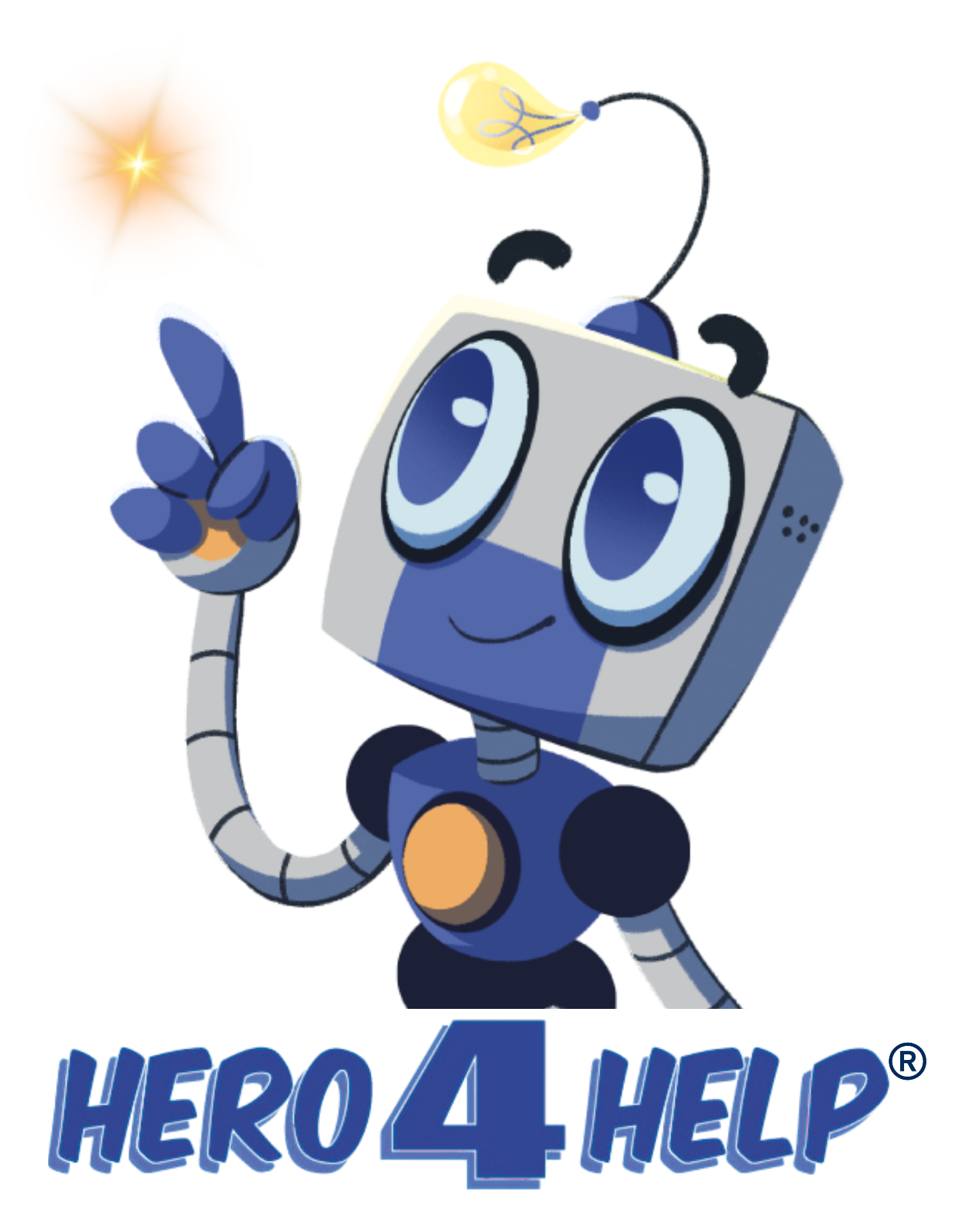 Ami, mascota de Hero4Help, junto al logotipo